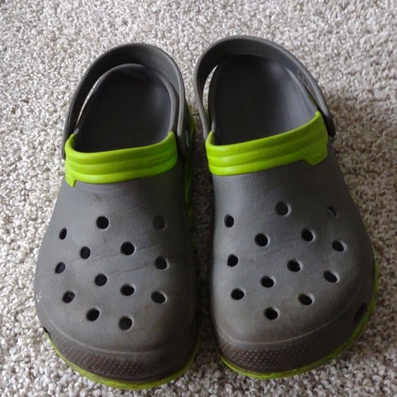 CROCS Unisex Gray Green Duet Max Clog W8 M6 EUC - Picture 2 of 6